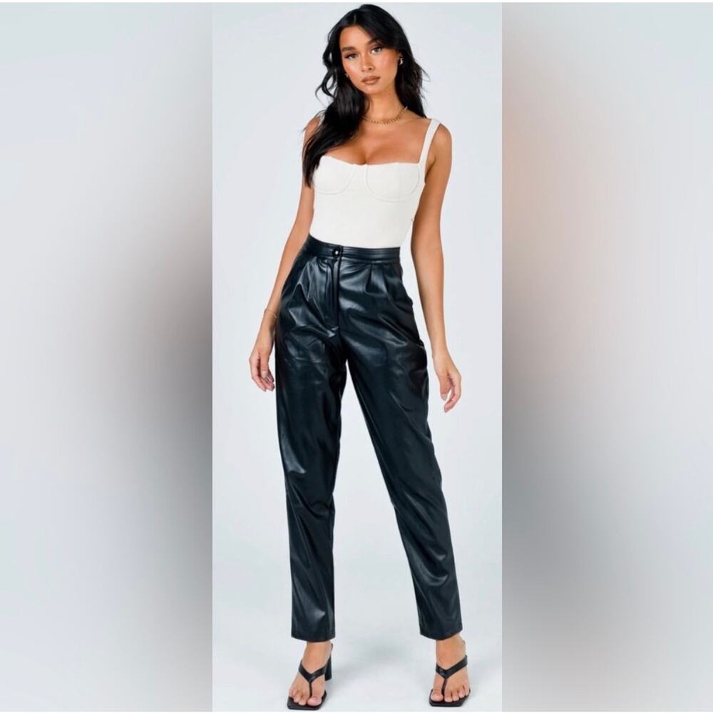 Princess Polly Faux Leather Love Club High Rise Trouser Pants Black 8